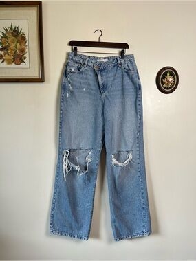 Garage Denim Lightwash Street Wide Leg Distressed Jeans Size 11